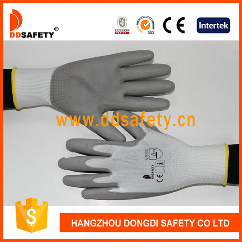White nylon with Grey PU glove White nylon with Grey PU glove